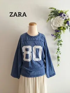 ■新品 ZARA ザラ ウォッシュ加工 Tシャツ ラグラン デニム風 L
