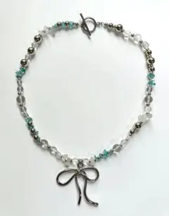 リボン＆ストーンネックレス　フェアリーグランジ　Y2K　ウィッシュコア　グランジ