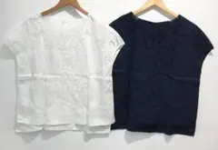 【2点セット】 DAMA collection リネン 刺繍 フレンチスリーブ
