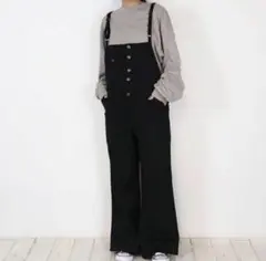 ★ 新品　LARU　サロペット　ツイル　ワイドパンツ　レディース　ブラック　M