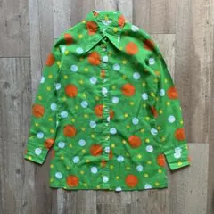 美品 ULKA ウルカ 水玉柄 アップルグリーン シャツ レトロ ヴィンテージ