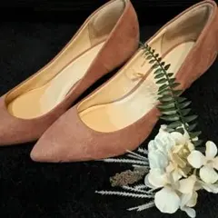 レディース パンプス 22cm ピンク系 スエード調 低ヒール