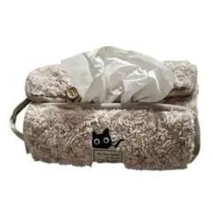 猫柄 ふわふわ ティッシュカバー ティッシュケース ベージュ