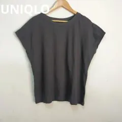 ユニクロ　スムースコットンフレンチスリーブT(半袖)L　チャコールグレー