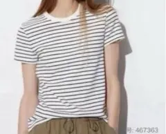 ユニクロ　ソフトリブボーダークルーT オフホワイト　L