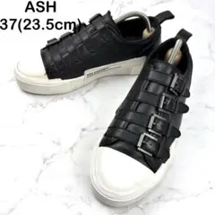 【美品】ASH アッシュ ベルト付き レザー スニーカー 23.5 ブラック