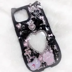 スマホケース iPhone15ゴテゴテ デコ電 ピンク 黒 量産型 地雷