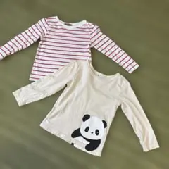 赤と白ストライプ・パンダTシャツ2枚セット　ロンT