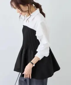 【美品】ロペピクニック　シャツドッキングペプラムニット