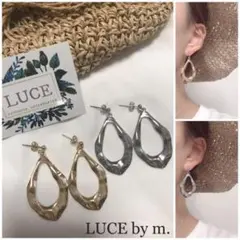 165 オーバル ドロップ フープ ウェーブ ゴールド シルバー メタル ピアス