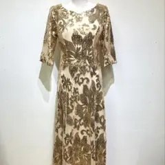 ☆美品☆パーティードレス　ゴールドスパンコール　5分丈　ロング