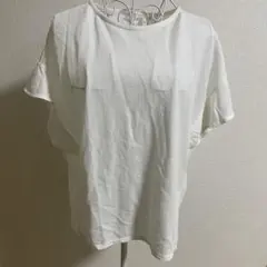 ホワイト 袖フリルゆったり半袖 Tシャツ　着回し　春夏　オフィス　1030のサムネイル