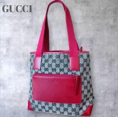 a346【極美品】GUCCI グッチ GGキャンバス レザートートバッグ 赤のサムネイル