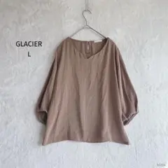グラシア| Vネックサテンブラウス【L】タックスリーブ オーガンジー とろみ
