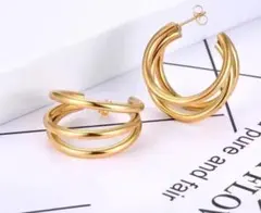 ☆人気ゴージャスフープピアス 金アレ サージカルステンレス ゴールドシルバー