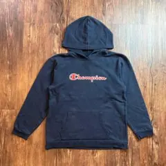 【古着】Champion スウェット パーカー フロントロゴ ネイビー M