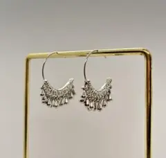 シルバー フリンジデザイン フープピアス　新品