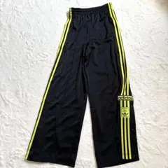 アディダス アディブレイク サテン 黒黄 M トラックパンツ ワイドレッグ