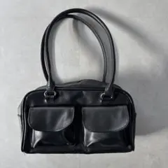 grunge double pocket shoulder bag black