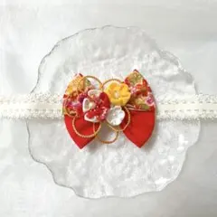 ベビーヘアバンド　お食い初め　100日祝い　お宮参り　髪飾り　つまみ細工　687