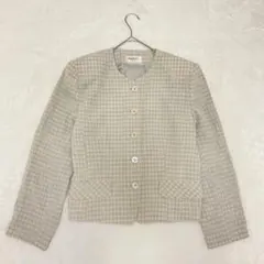 美品◆ノーカラージャケット◆アウター ギンガムチェック 日本製 総柄 羽織