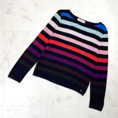 ソニアリキエル ボーダー柄カシミヤウールニット 透かし編み切替 黒44*OD21