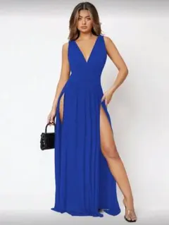 値下げ★新品未使用★タグ付き★SHEIN スリットドレス ロイヤルブルー