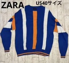 ザラ ZARA ストライプ コットンニット セーター プルオーバー 　US40