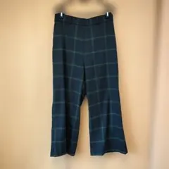 UNIQLO チェック柄 ワイドパンツ ダークグリーン ネイビー Lサイズ