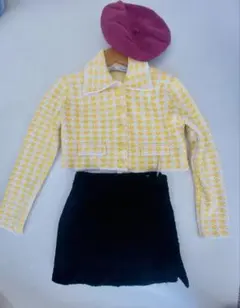 ZARA セットアップ 千鳥柄ジャケット×ミニスカート ピンクベレー付き