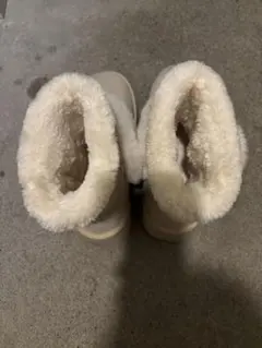 ファー付き厚底ムートンブーツ クリーム色