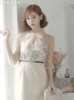 値下げ可◎レース付きリボンタイトドレス ♡試着のみ