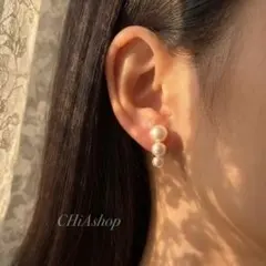 ３連パール　上品　イヤリング　痛くない　韓国 ゴールド　かわいい　シンプル