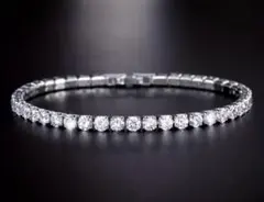 スワロフスキー風 テニスブレスレット シルバー4mm☆19cm CZダイヤ