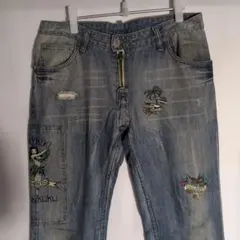 DSQUARED2 ジーンズ ダメージ加工 ペイント加工 インディゴブルー