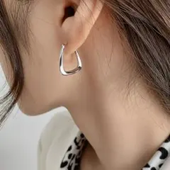 シルバー フープピアス 台形 大ぶり S925 刻印 キャッチレスのサムネイル