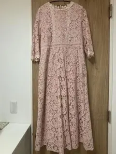 【美品】レースロングワンピース 六部袖ピンク　入学式　入園式　セレモニー