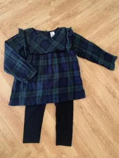 H&M ネイビー・グリーン チェック ワンピース・レギンスセット