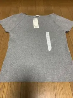 みかん様GU グレー 半袖リブニット　ボートネックプルオーバーXL