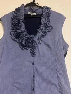 ナラカミーチェ　NARACAMIE ブラウス　襟元フリル　紺　サイズⅤ