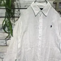 現行QR✨ポロラルフローレン リネンシャツ ホワイト L リラックスフィット