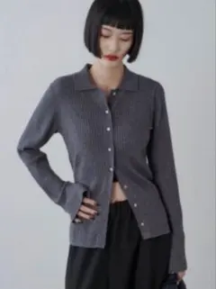 衿つきリブ編ニット長袖カーディガン