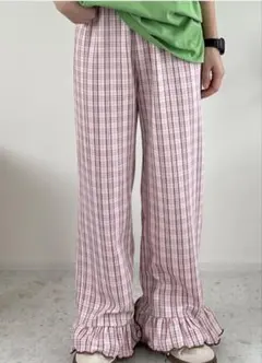 しまむら　Ayano パンツ　Lサイズ　ピンクチェック