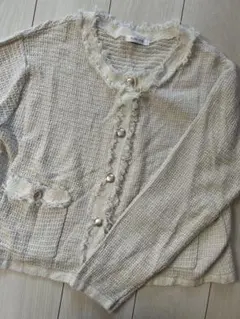 GLOBAL WORK スッキレイ　ツィードライク　カーディガン　アイボリー