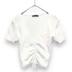 459 ZARA ザラ V字ネック カットソークロップド丈 ショート丈 ホワイト