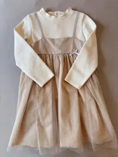 petit main 110 長袖ワンピース アイボリー・ベージュ