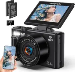 デジカメ 7500万画素 5K WiFi 180°回転画面 16GBカード付のサムネイル