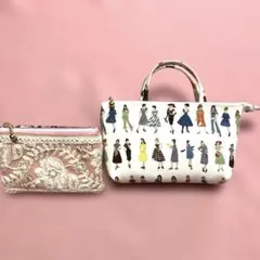 インド刺繍とミニトートバッグのような雰囲気の小物入れ２点セット　ハンドメイド