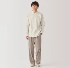 新品未使用　紳士　洗いざらしブロード長袖シャツ　ストライプ　ベージュ　無印良品