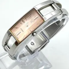 美品 シチズン XC 3面カットガラス 新品電池交換済 スクエア ピンク文字盤